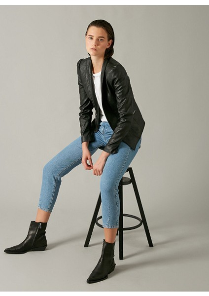 Deri Görünümlü Blazer Mont
