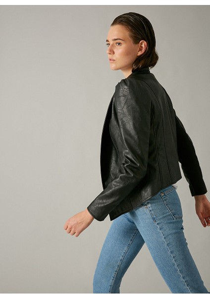 Deri Görünümlü Blazer Mont