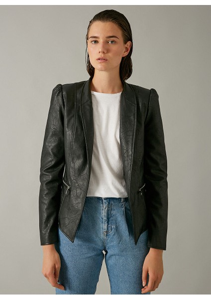 Deri Görünümlü Blazer Mont
