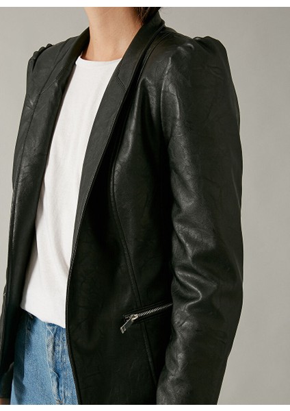 Deri Görünümlü Blazer Mont