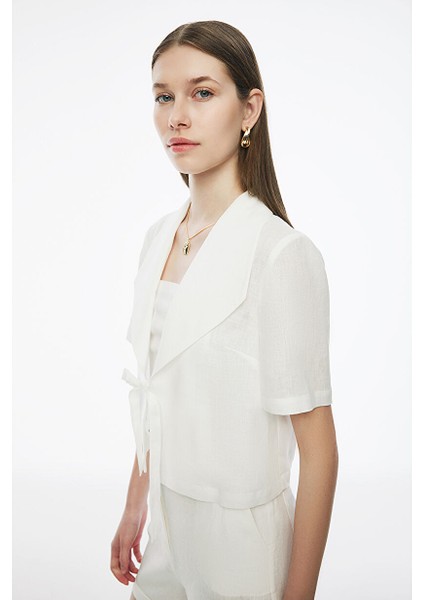 Celans Regular Fit Crop Boy Takma Kol Ekru Renk Kadın Ceket modelleri