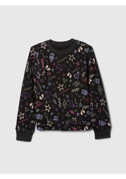 Kız Çocuk Siyah Baskılı Gap Logo Fleece Sweatshirt