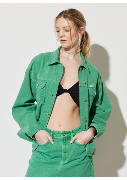 W231768G25 Açık Yeşil Kadın Regular Fit Denim Ceket