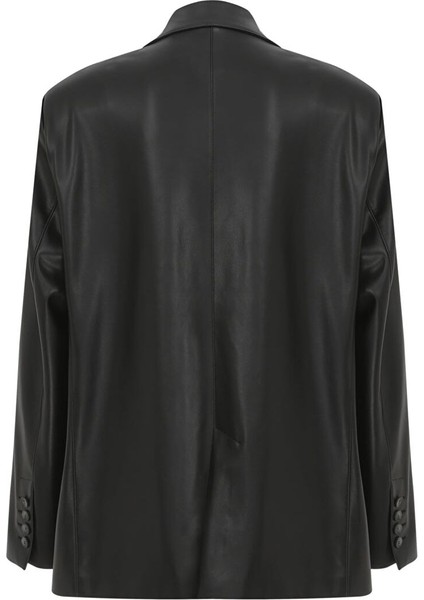 Boxy Deri Blazer Siyah