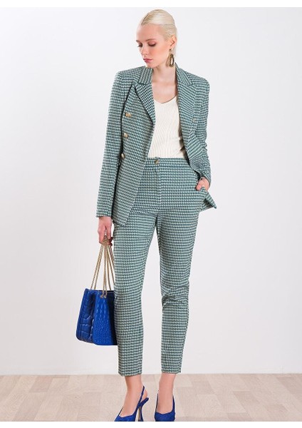 Desenli Düğmeli Kruvaze Blazer Ceket