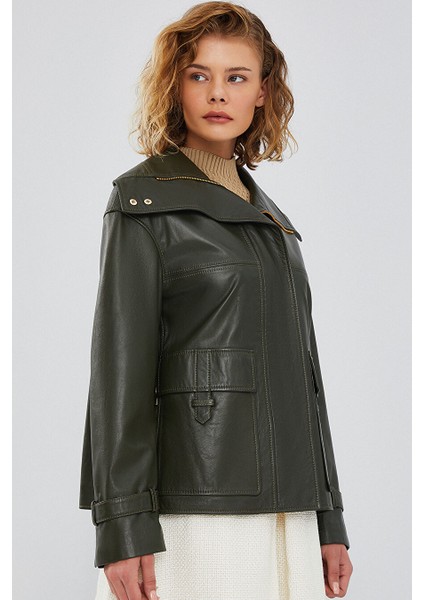Simona Kadın Yeşil Oversize Deri Ceket 23WGD5119U4 modelleri