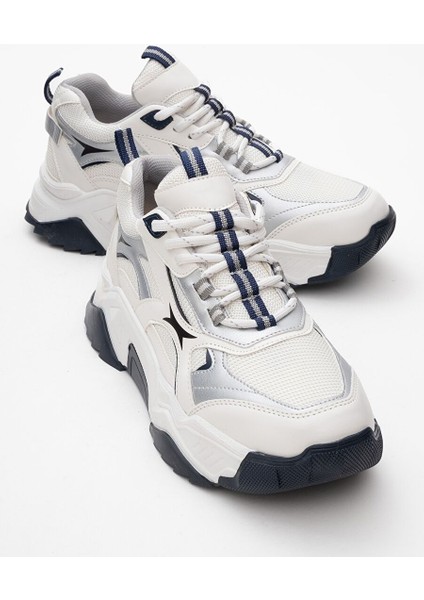Melina Beyaz Lacivert Kadın Spor Sneakers