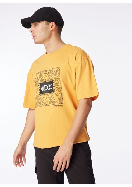 Turuncu Bisiklet Yaka Loose Fit Baskılı T-Shirt D4SM-TST3256