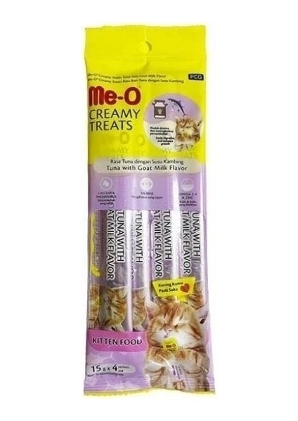 Me-O Creamy Ton Balıklı ve Keçi Sütlü Sıvı Yavru Kedi Ödül Maması 4 Adet 15 gr