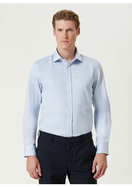Açık Mavi Erkek Gömlek Slim Fit Düz Gömlek 1092990
