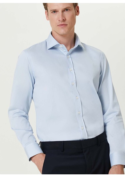 Açık Mavi Erkek Gömlek Slim Fit Düz Gömlek 1092990