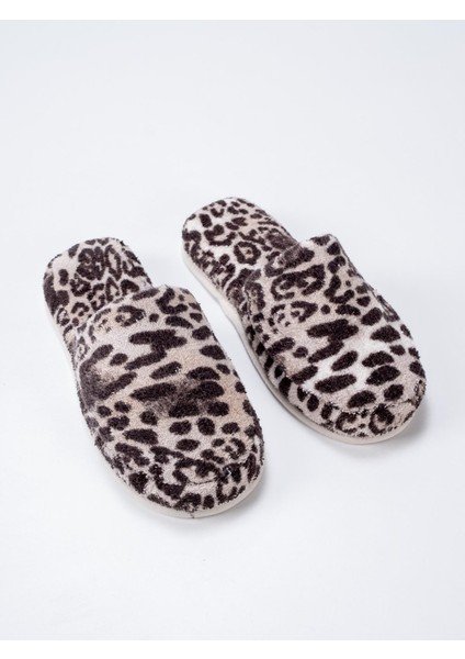 Leopar Desen Baskılı Havlu Terlik %100 Pamuk Unisex