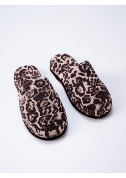 Leopar Desen Baskılı Havlu Terlik %100 Pamuk Unisex