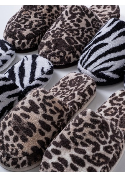 Leopar Desen Baskılı Havlu Terlik %100 Pamuk Unisex modelleri