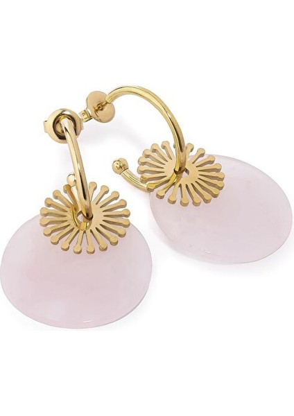 Maki Gold Açık Pembe Doğal Taşlı Altın Kaplama Çelik Kadın Küpe fiyatları