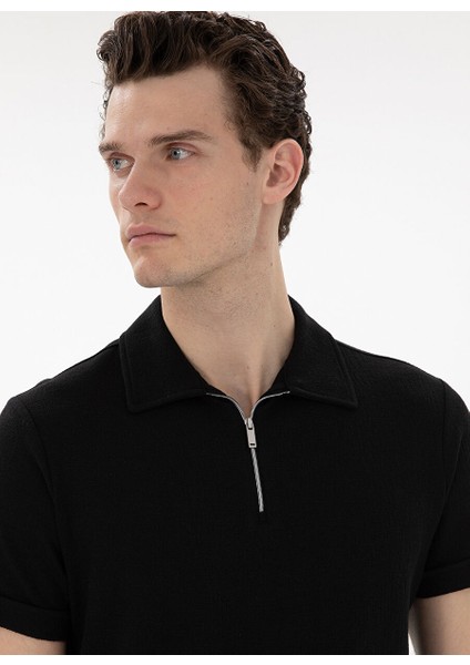 Siyah Erkek Slim Fit Polo T-Shirt Tıssel fiyatları