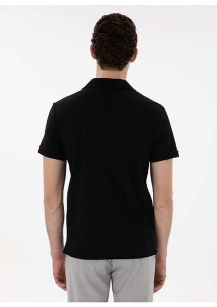 Siyah Erkek Slim Fit Polo T-Shirt Tıssel indirimleri