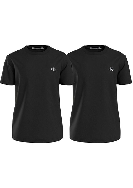 2 Pack Monologo T-Shırt Bisiklet Yaka Düz Siyah Erkek T-Shirt J30J3201990GO
