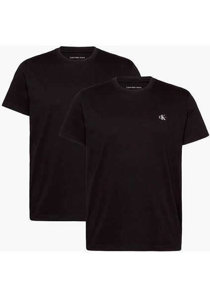 2 Pack Monologo T-Shırt Bisiklet Yaka Düz Siyah Erkek T-Shirt J30J3201990GO fiyatları