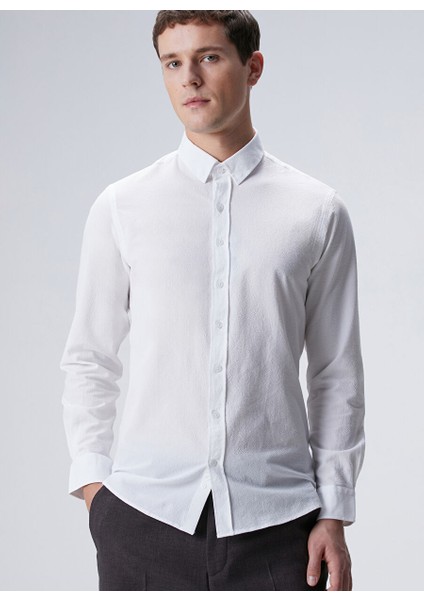 Beyaz Erkek Gömlek Slim Fit Düz Gömlek 1093081
