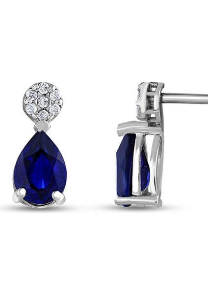 0.08 Karat Safir Taşlı Pırlanta Küpe
