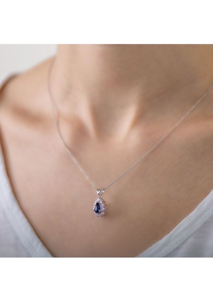0.07 Karat Pırlanta Safir Kolye
