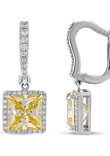 Sarı Topaz Taşlı Pırlanta Küpe
