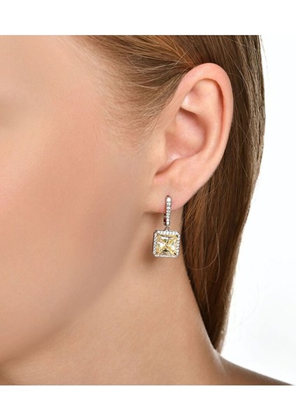 Sarı Topaz Taşlı Pırlanta Küpe