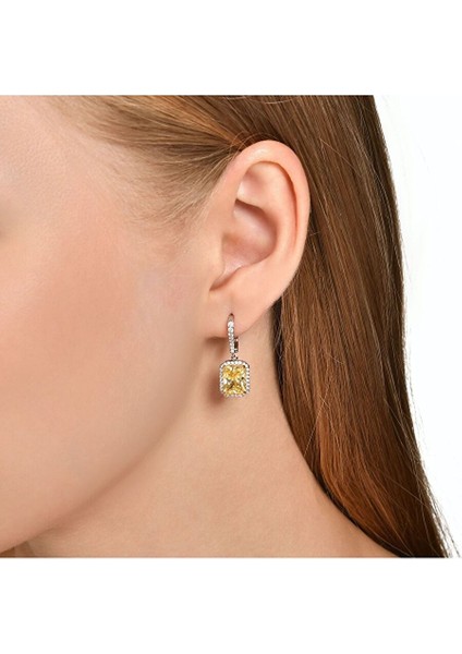 0.41 Karat Sarı Topaz Taşlı Pırlanta Küpe