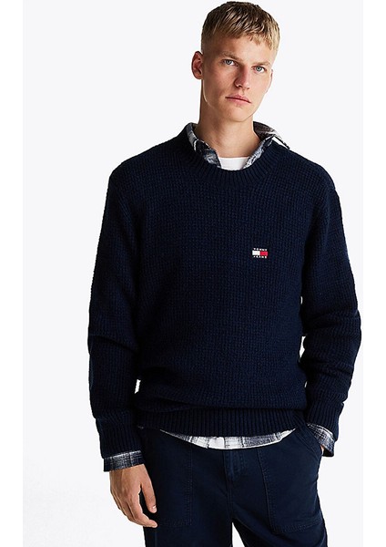 Lacivert Erkek Bisiklet Regular Fit Nakışlı Kazak DM0DM19431C1GTJM Reg Waffle Sweater