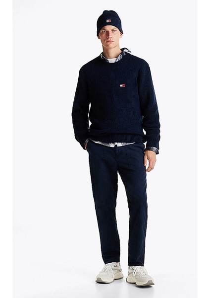 Lacivert Erkek Bisiklet Regular Fit Nakışlı Kazak DM0DM19431C1GTJM Reg Waffle Sweater