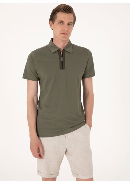 Haki Erkek Slim Fit Polo T-Shirt Feel