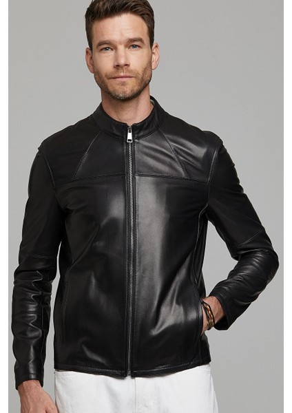 Neymar Erkek Siyah Slim-Fit Kısa Deri Ceket 21SGD6402U4