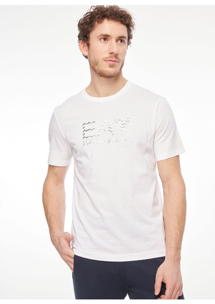 Bisiklet Yaka Beyaz Erkek T-Shirt 6RPT37PJ3BZ1100