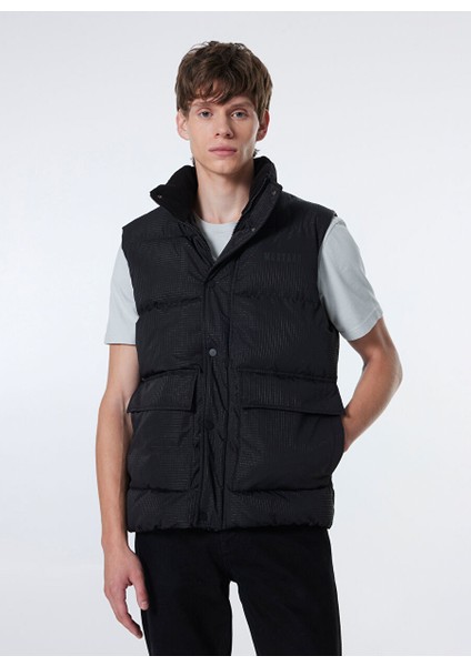 Siyah Erkek Dik Yaka Normal Kalıp Kapitone Puffer Yelek M4WM-YLK-1853