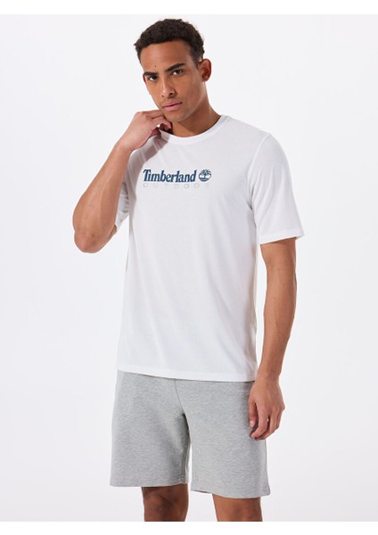 Uv-Protectıon Logo Short Sleeve Tee Beyaz Bisiklet Yaka Regular Fit Baskılı Erkek T-Shirt