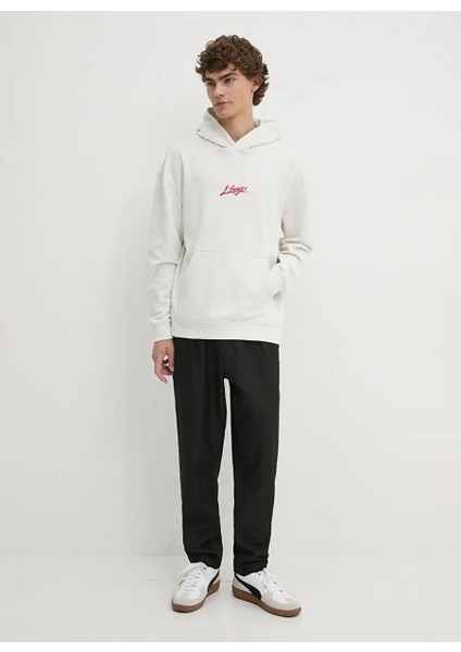 Beyaz Erkek Kapüşon Relaxed Düz Sweatshirt 50521070_DLOGOLONG