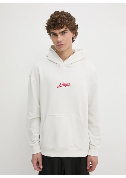 Beyaz Erkek Kapüşon Relaxed Düz Sweatshirt 50521070_DLOGOLONG