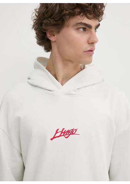 Beyaz Erkek Kapüşon Relaxed Düz Sweatshirt 50521070_DLOGOLONG