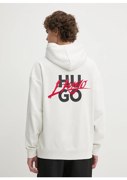 Beyaz Erkek Kapüşon Relaxed Düz Sweatshirt 50521070_DLOGOLONG