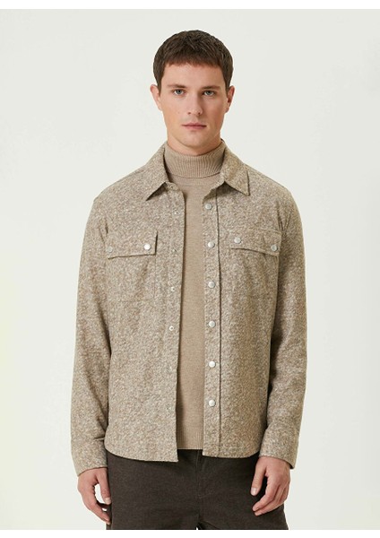 Bej Erkek Gömlek Slim Fit Düz Gömlek 1092014