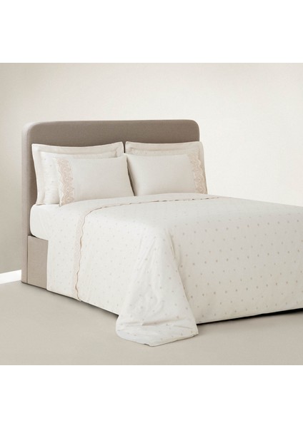 Ahter Battal Boy Nevresim Takımı %100 Organik Pamuk Saten Brodeli Bej 240X220 cm