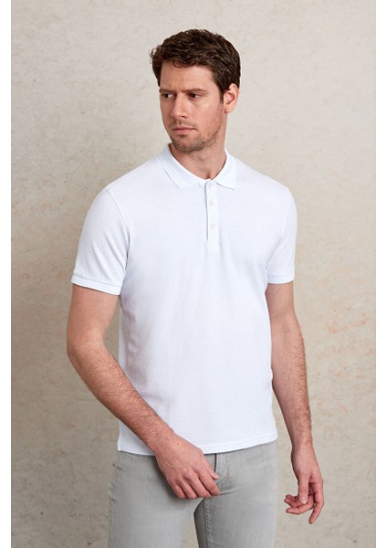 Beyaz Regular Fit Polo Yaka %100 Pamuk T-Shirt