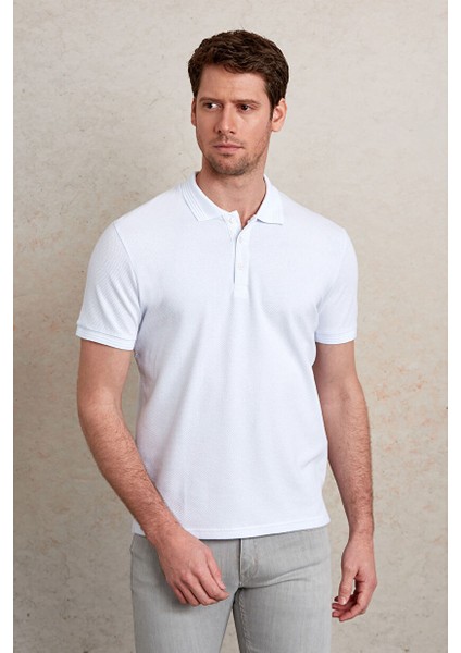 Beyaz Regular Fit Polo Yaka %100 Pamuk T-Shirt fırsatları