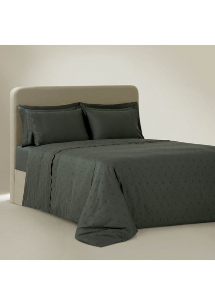 Ahter Çift Kişilik Nevresim Takımı %100 Organik Pamuk Saten Brodeli Yeşil 200X220 cm
