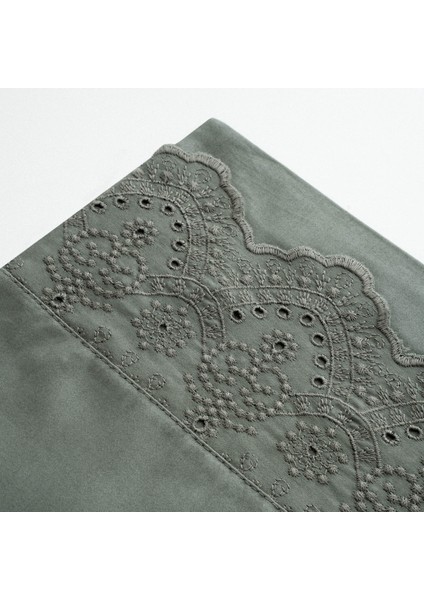 Ahter Çift Kişilik Nevresim Takımı %100 Organik Pamuk Saten Brodeli Yeşil 200X220 cm indirimleri