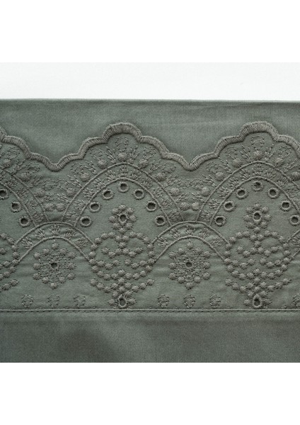 Ahter Çift Kişilik Nevresim Takımı %100 Organik Pamuk Saten Brodeli Yeşil 200X220 cm