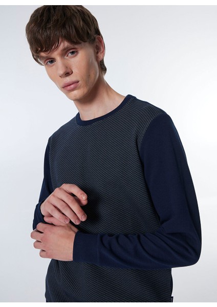 Lacivert Erkek Bisiklet Normal Baskılı Sweatshirt M4WM-SWT -1909