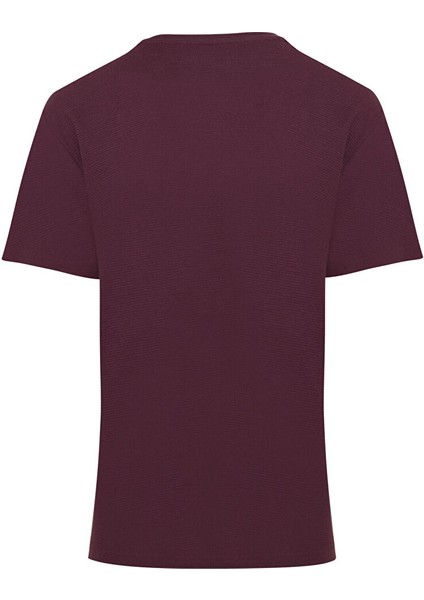 Kırmızı Slim Fit Desenli 100% Pamuk Bisiklet Yaka Tişört