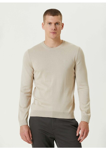 Bej Erkek Bisiklet Slim Fit Düz Kazak 1091786